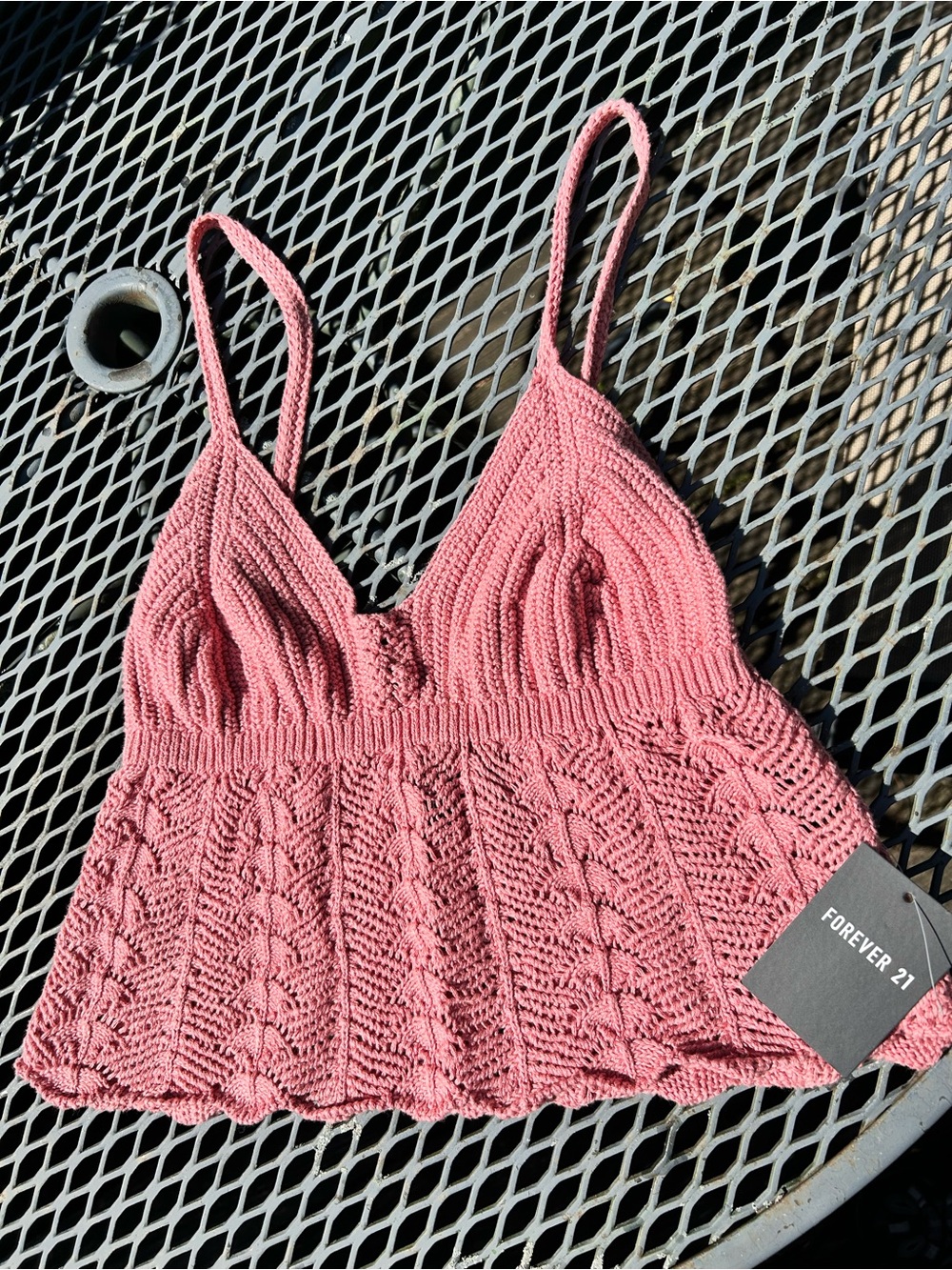 Forever 21 Rose Pink Crochet Knit Crop Tank ~ 100% Cotton